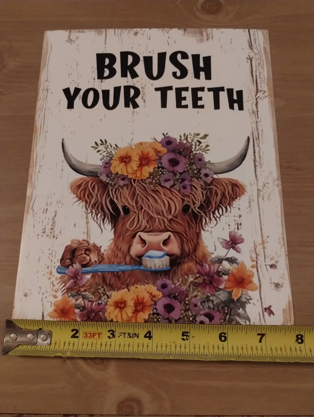 Rustic Highland Cow Brush Your Teeth Bathroom Wall Art Sign Farmhouse Decor 8x10